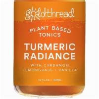 Turmeric Radiance · lemongrass, ginger root, orange peel + lemon verbena plant-based tonic