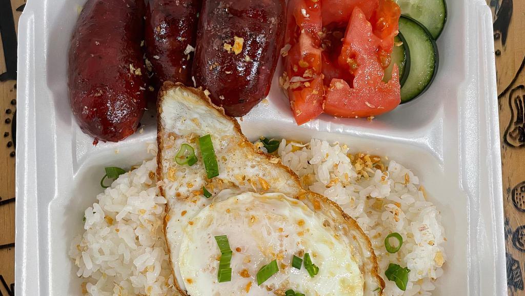 Longanisa & Egg · Home made pork longanisa served with rice and an egg.