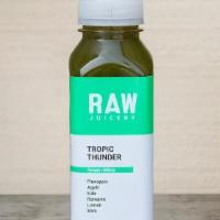 Tropic Thunder · by The Raw Juicery 12.3oz Kale, romaine, apple, lemon, pineapple, mint