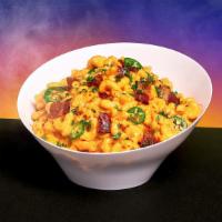 Spicy Mac And Cheese · Classic mac and cheese with sliced jalapenos, beef bacon bits, cayenne, and honey.