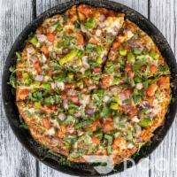 Veggie Masala · Tomatoes, red onions, bell peppers, fresh cilantro with Mozzarella cheese and creamy curry s...