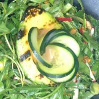 Grilled Arugula Avocado · tamari, sunflower seeds, scallions (vegan) (gluten-free)