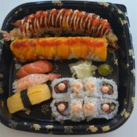 Super Mixed No. 1 · Spicy crazy roll, Mango roll, Spicy tuna roll, Salmon nigiri, Ebi nigiri, Tamago nigiri