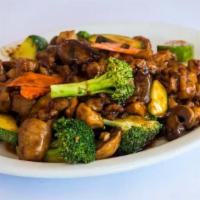 Mushroom Chicken · Our most popular dish - diced tender chicken with fresh mushrooms, broccoli, zucchini and ca...