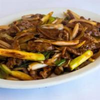 Mongolian Beef · Spicy! Flank steak beef with green onions.