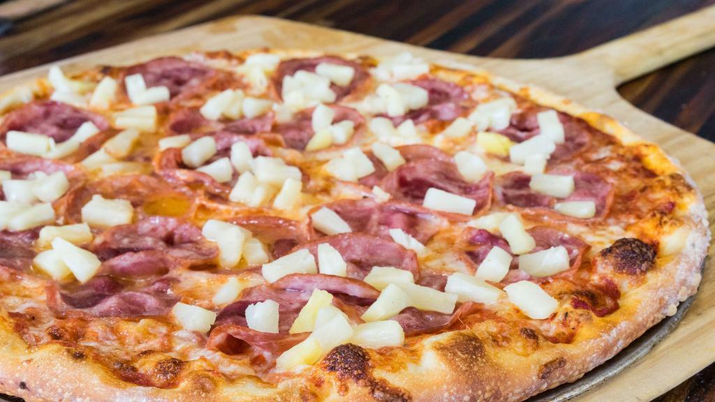 Hawaiian · Our classic red sauce, Canadian bacon and pineapple.
