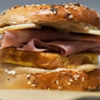 Toasted Bagels with Egg, Ham and Cheese · maple Dijon sauce.