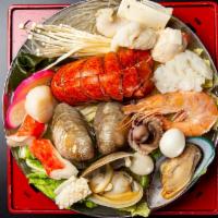Dn. Seafood Hot Soup · Lobster, scallop, cherrystone clam, shrimp, fish filet, calamari ring, octopus, kamaboko, lo...