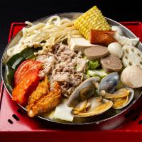 Dn. Miso Hot Soup · Pork slices, clam, calamari ring, meatball, quail egg, egg, tempura, fish roe, Fuzhou fish b...
