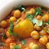 Aloo Chana · Boiled potatoes, garbanzo cooked Indian spices.