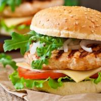 Grilled Chicken Sandwich · Sizzling grilled chicken breast. cheddar cheese, slices of tomatoes, red onions, crispy lett...
