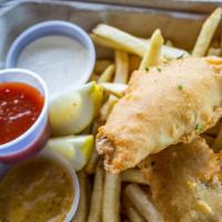 Fish & Chips · Beer battered cod, duck fat truffle fries.