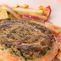 Grilled Salmon Pinwheel · artichoke stuffed / roasted corn / watercress / heirloom tomatoes / chimichurri
