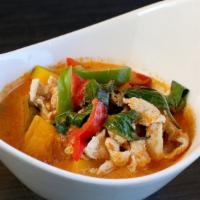 Pumpkin Curry · Choice of tofu + vegetable, chicken, beef or pork with kabocha squash, bell peppers, basil l...