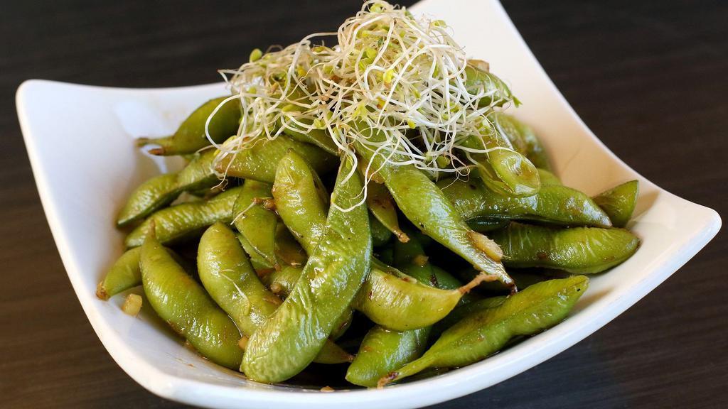Spicy Edamame · Sauteed edamame with house special sauce.