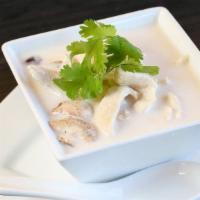 Tom Kha (Bowl) · Coconut milk soup with galangal, kaffir lime leaves, mushroom, and lemon juice.