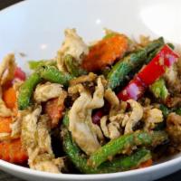 Lemongrass · String beans, carrots, bell peppers with lemongrass sauce  served with white rice.