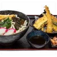 Tempura Udon · Plain udon with side of one piece of shrimp and five pieces of veggie tempura.