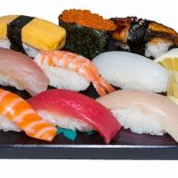 Yo Nigiri Combo · Nine pieces of nigiri (tuna, white tuna, salmon, hamachi, tako, unagi, tamago, tobiko, and e...