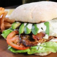 Cali Chicken Sandwich · Grilled chicken, applewood smoked bacon, avocado, swiss cheese, lettuce, tomato, garlic aiol...