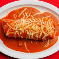 Wet Burrito · Choice of meat with rice,beans,sour cream,guacamole and pico de gallo salsa topped with red ...