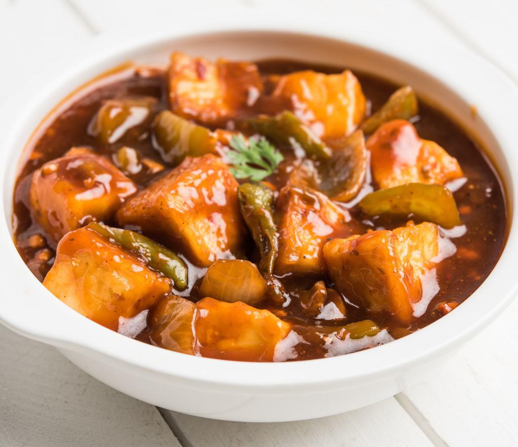 Chilli Paneer  · Pan-tossed Cottage Cheese cooked with Hot and Sweet Chilli Sauce.