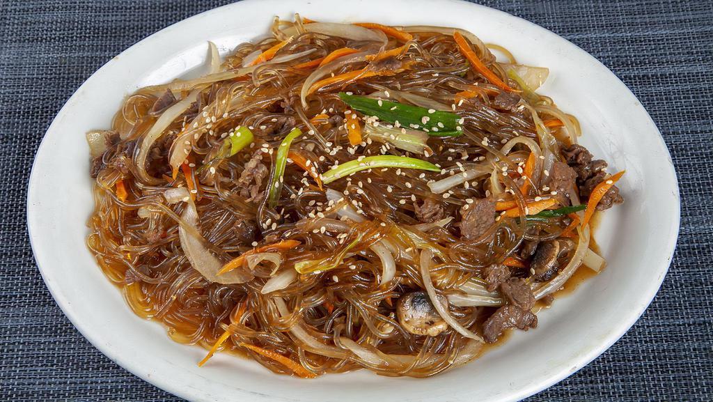 A5. Jap Chae · Pan-fried glass noodle with beef, black tree mushroom, and vegetables.