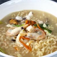 N4. Hae Mool Ramen · Ramen noodle soup with seafood, egg, and vegetables.