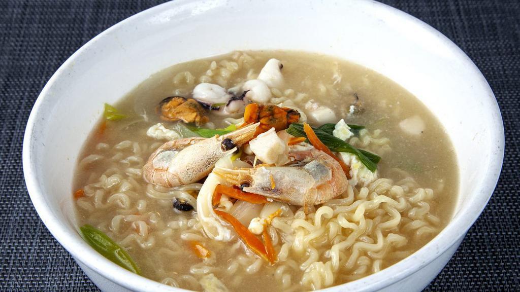 N4. Hae Mool Ramen · Ramen noodle soup with seafood, egg, and vegetables.