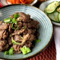 Beef Bulgogi (2-3 Servings) · Crowd's favorite. Sweet and savory thinly sliced beef. Dietary preferences it is nut free.