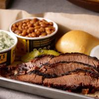 Brisket Plate · Includes 2 sides and a roll.