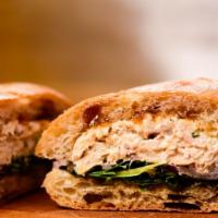The Chicken/ Chutney · House roasted chicken salad with mango chutney, mixed greens, red onion, black pepper on Acm...