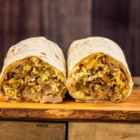 Carnitas Breakfast Burrito · A 14