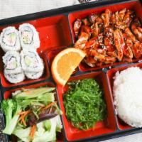 2-item Bento Box · -Comes with rice, green salad, miso soup.
- 1 item choice from appetizer, or small sushi rol...