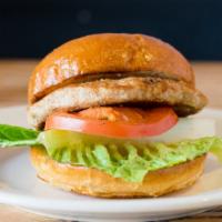 The Antaky Burger · Diestal farms organic turkey burger patty. Served with lettuce, tomatoes, house-made garlic ...