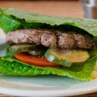 Barefoot in the Park Burger · Bread free burger wrapped in romaine lettuce. Served with house pickled red onions, lettuce,...