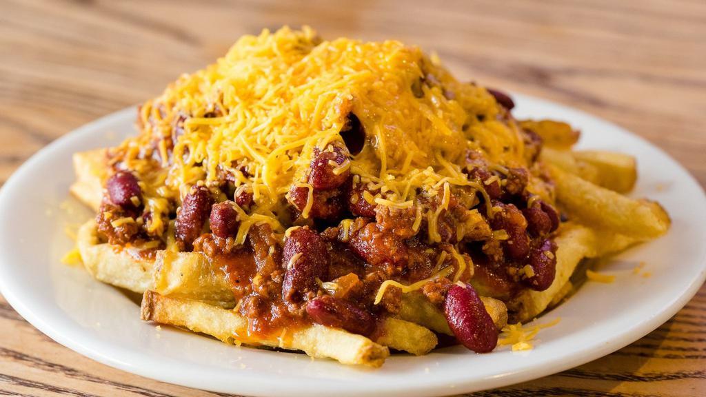 Chili Cheese Fries · French fries topped with our fresh made chilli and cheddar cheese.
