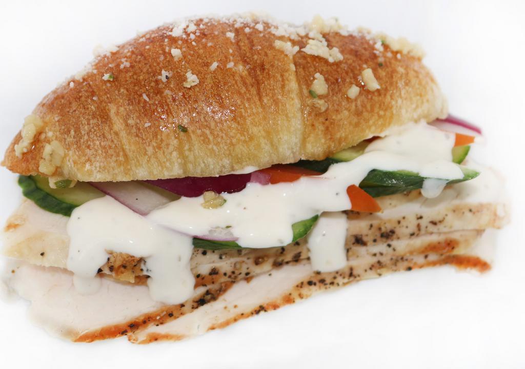 The Greek · Salt and pepper chicken, tomato, cucumber, red onion and ranch dressing
