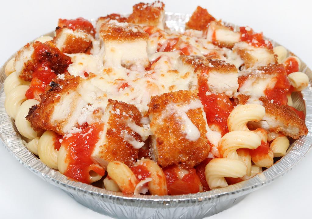 Chicken Parm · Our Loko 4 Cheese base with crispy chicken, our homemade marinara sauce and topped with melted mozzarella cheese