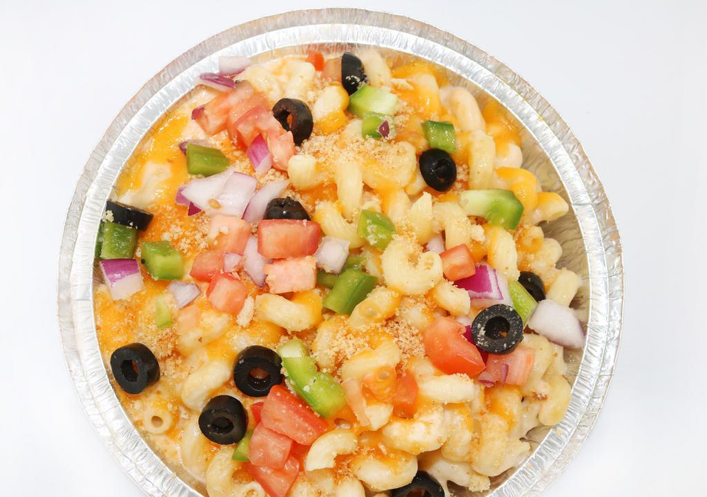 Nacho Fix · Our Loko 4 Cheese base with tomatoes, onions, peppers, black olives and ranch dressing