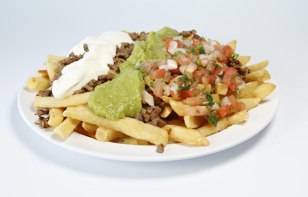 California Nachos · French fries, meat, cheese, sour cream, pico de gallo, guacamole.