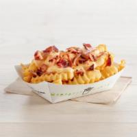 Bacon Cheese Fries · Topped with our cheese sauce and applewood-smoked bacon (contains soy and milk)