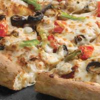 Veggie Pizza (14'') · Our fresh, never-frozen original dough is baked to a crispy golden brown with our special ga...