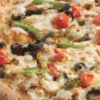 Veggie with Garlic Parmesan Crust Pizza (14'') · Our fresh, never-frozen original dough is baked to a crispy golden brown with our special ga...