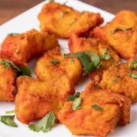 Fish Pakoda · Absolute favorite northern Indian snack fried cubes of fish served with chutneys.