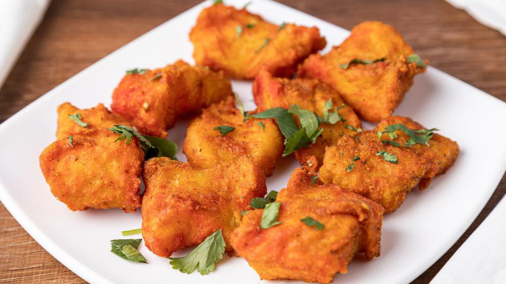Fish Pakoda · Absolute favorite northern Indian snack fried cubes of fish served with chutneys.