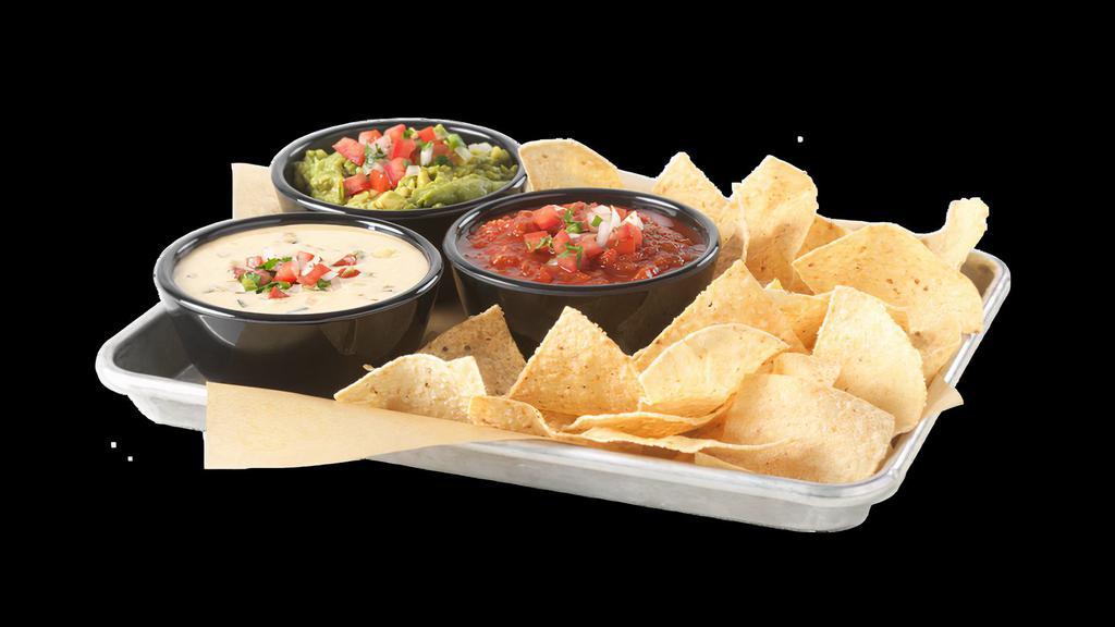 Chips & Dip Trio · HATCH QUESO / HOUSE-MADE GUACAMOLE / SALSA / HOUSE-MADE PICO DE GALLO / HOUSE-MADE TORTILLA CHIPS