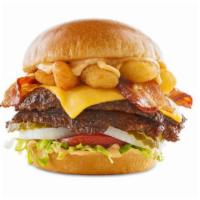 Cheese Curd Bacon Burger · DOUBLE PATTY / HAND-SMASHED / AMERICAN CHEESE / WISCONSIN WHITE CHEDDAR CHEESE CURDS / BACON...