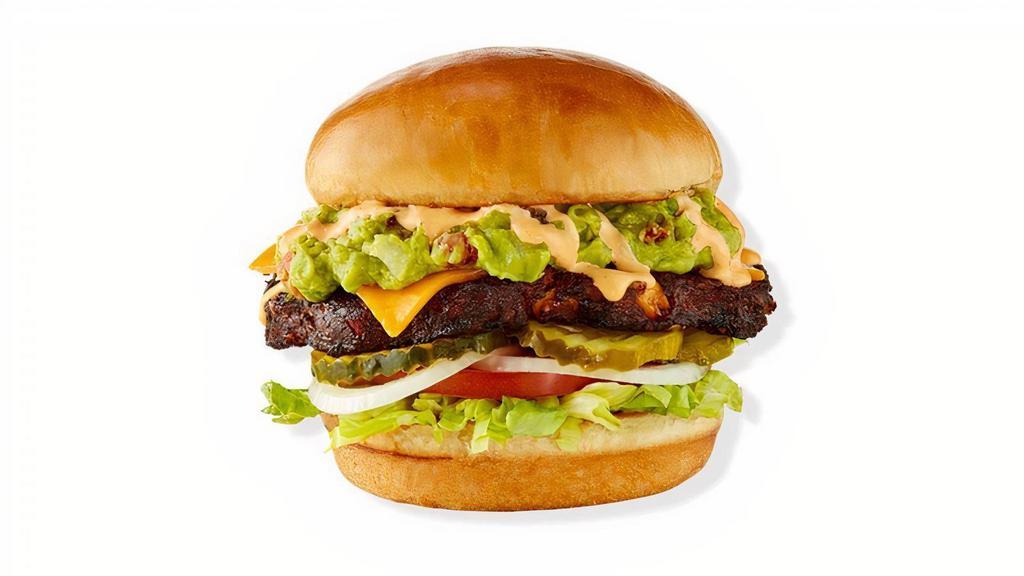 Southwestern Black Bean Burger · BLACK BEAN PATTY / CHEDDAR CHEESE / HOUSE-MADE GUACAMOLE / SHREDDED ICEBERG LETTUCE / TOMATO / ONION / PICKLES / SOUTHWESTERN RANCH / CHALLAH BUN / NATURAL-CUT FRENCH FRIES