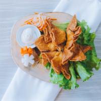 07. Hoành Thánh Chiên Giòn - Crispy Shrimp Wontons · Five pieces of deep fried shrimp wonton served with house mayonnaise sauce.